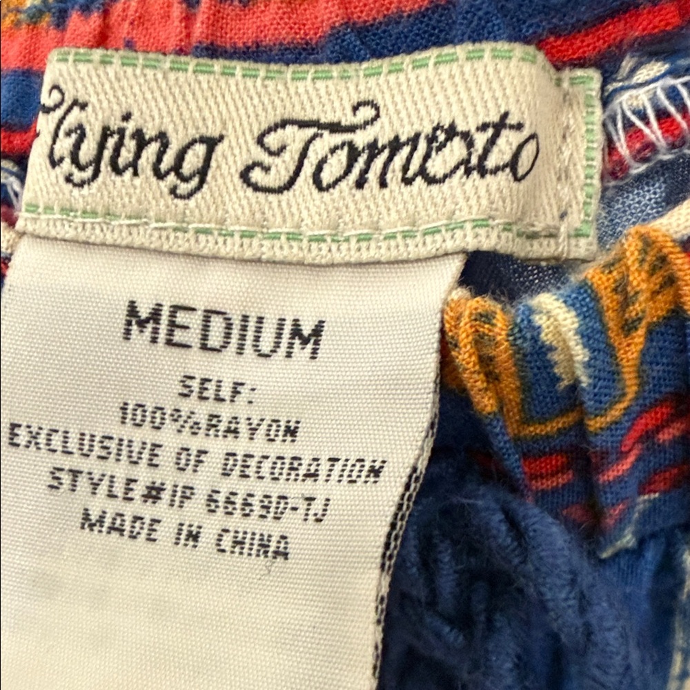 Flying Tomato Blue Stripe Wide-Leg Boho Pants with Patterned Trim - Picture 2 of 4